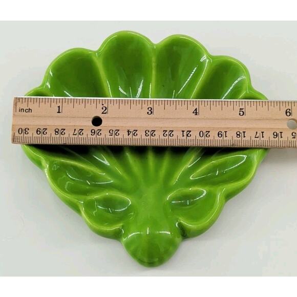 Vibrant Green Ceramic Shell Trinket Dish Vintage Style Soap Candy Catchall Vtg - Picture 3 of 6
